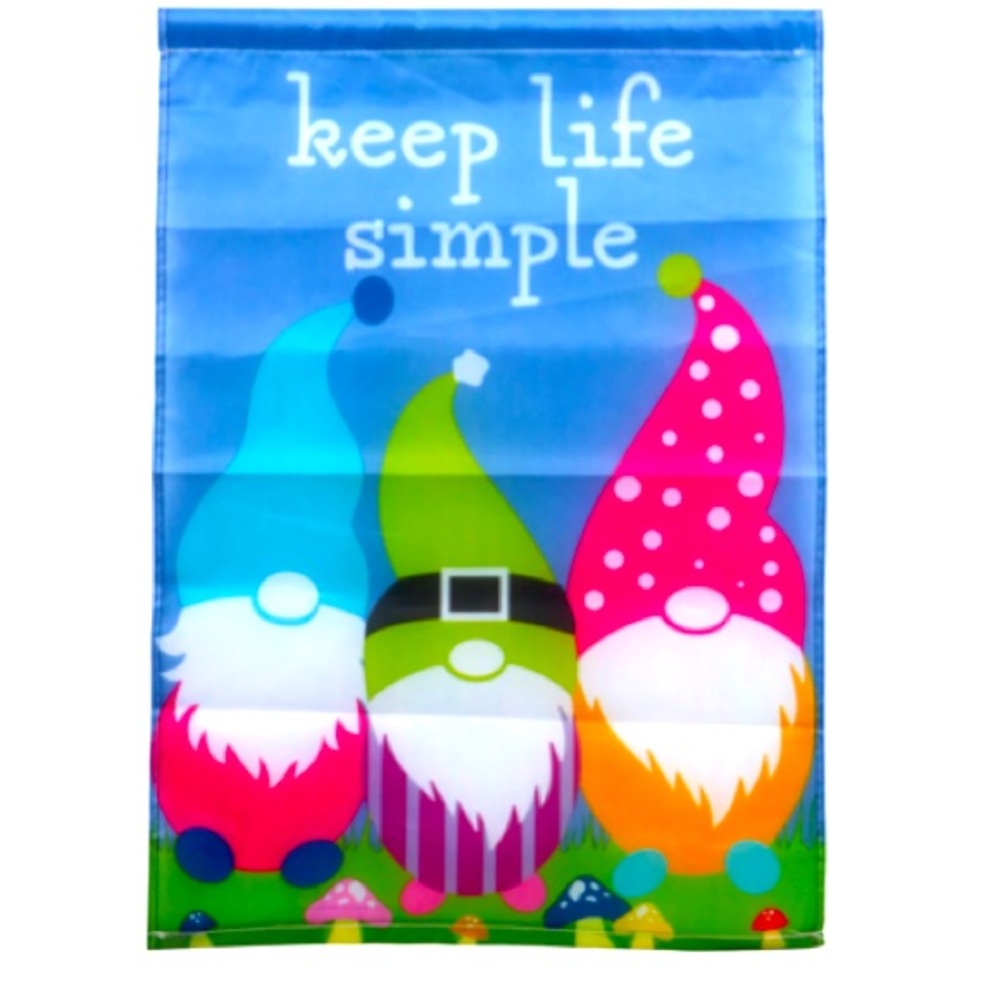 Garden Gnome 12.5x18” Keep Life Simple Outdoor Decorative Garden Flag NWT